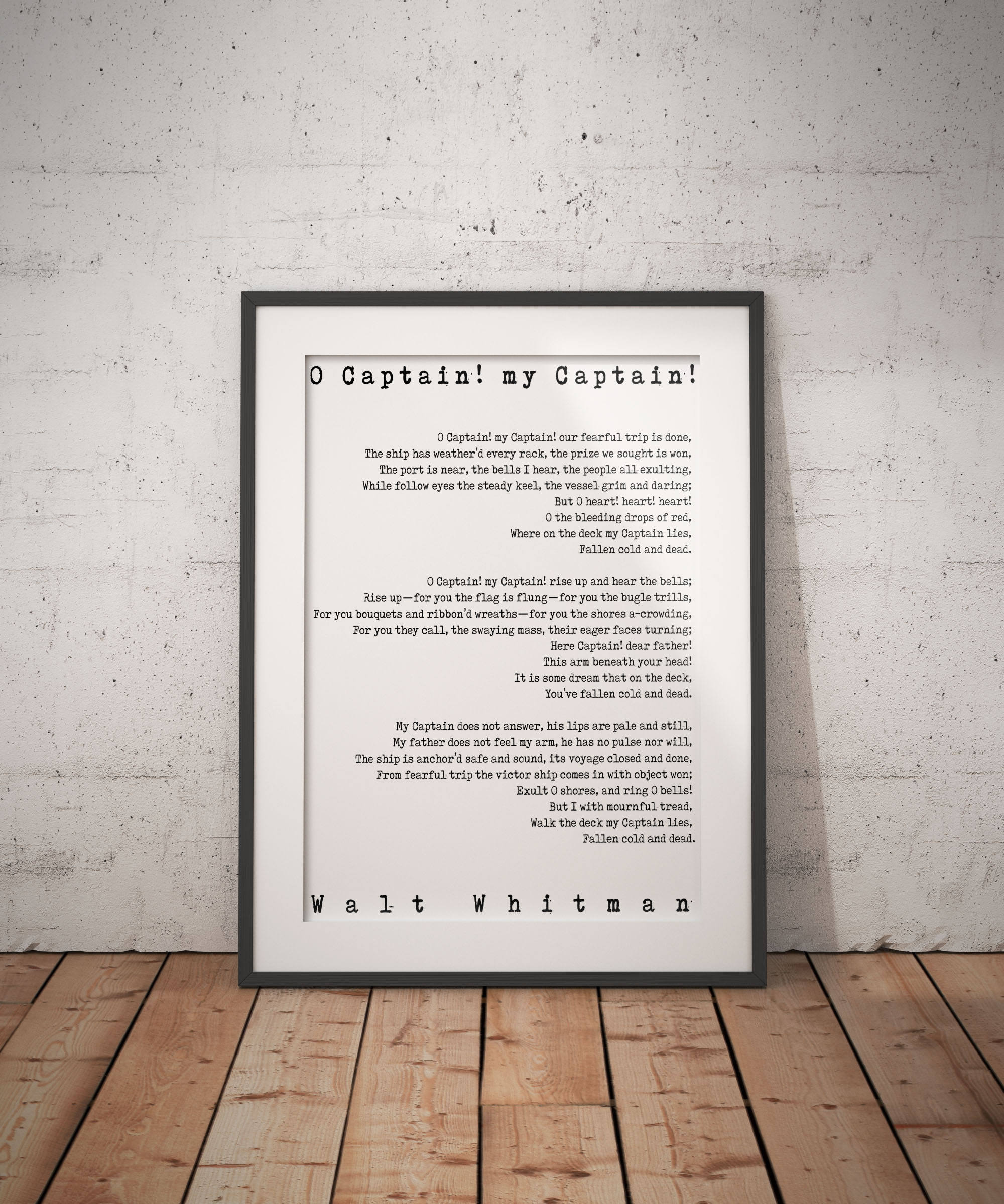 Walt Whitman Poem Art O Captain Print Literary Poster, Leaves of Grass literary quote print, Unframed - BookQuoteDecor