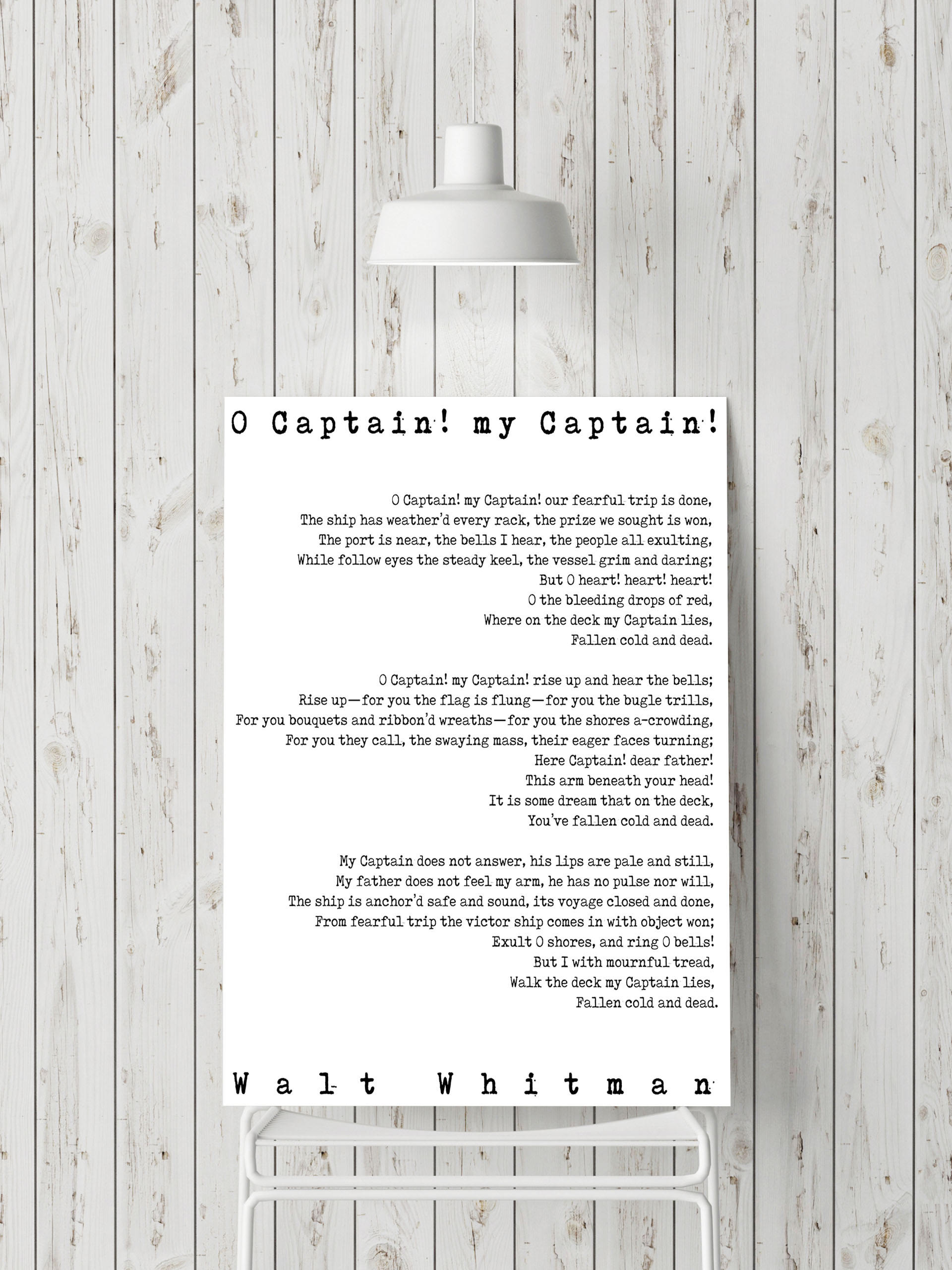 Walt Whitman Poem Art O Captain Print Literary Poster, Leaves of Grass literary quote print, Unframed - BookQuoteDecor