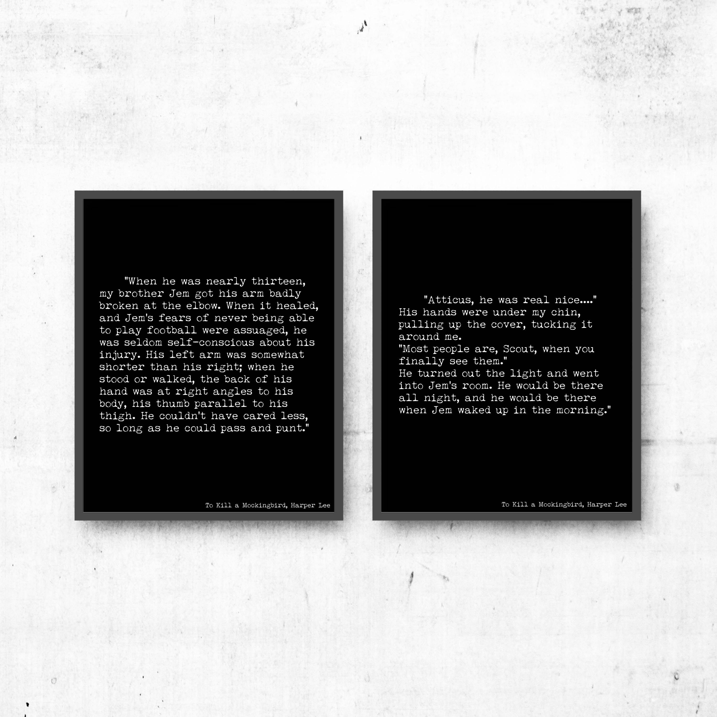 To Kill a Mockingbird Prints, Harper Lee Book Art, Set of 2 art prints, Opening & Closing Lines Black and White Wall Art Decor Unframed - BookQuoteDecor