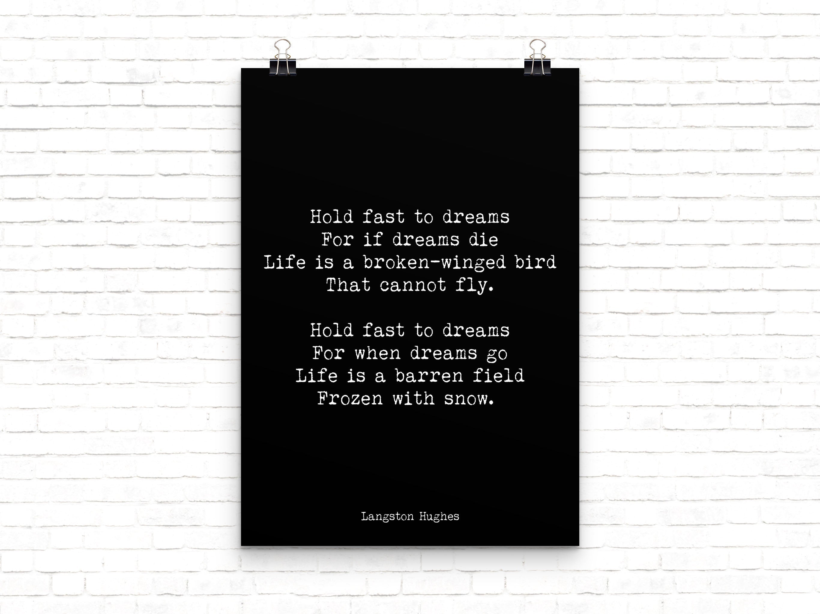 Hold Fast To Dreams Langston Hughes Poem Print - BookQuoteDecor