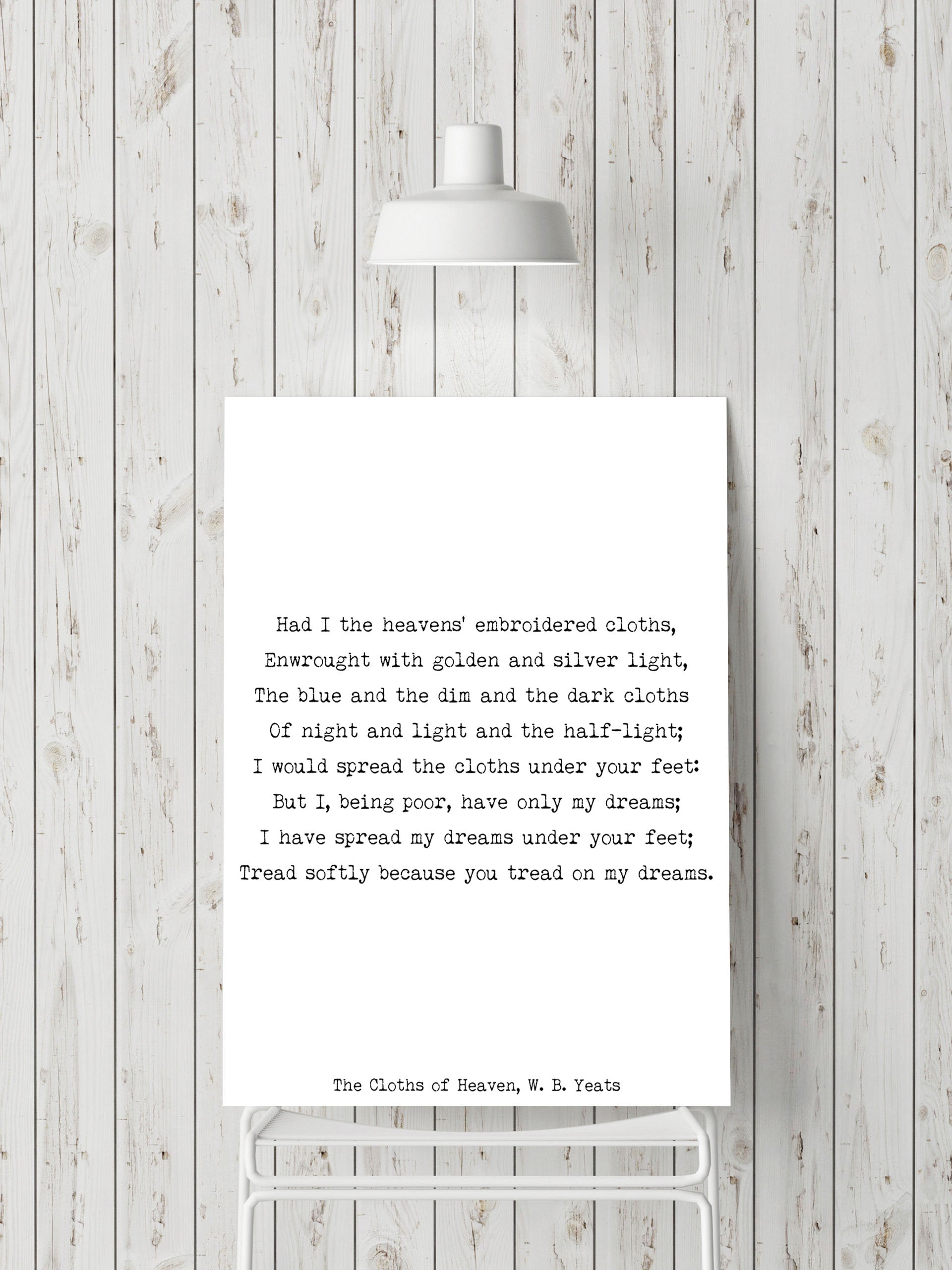 W B Yeats, The Cloths Of Heaven Anniversary Gift, Love Poem, Poetry Quote Art, Romantic Wall Print, Bedroom Decor Love Poem, Unframed Print - BookQuoteDecor