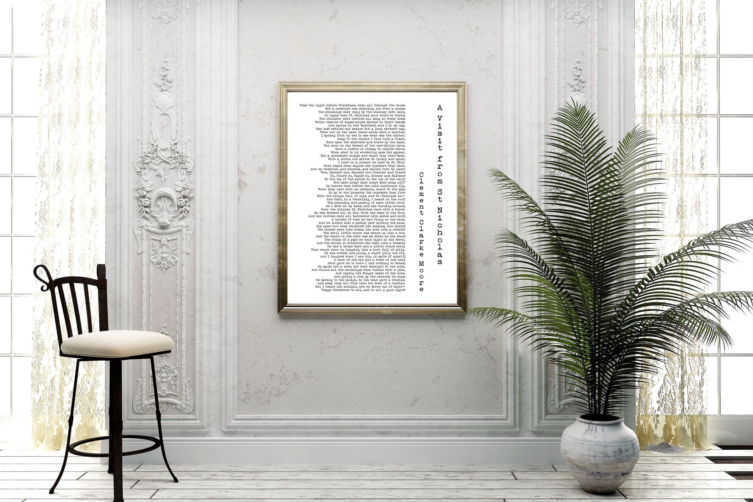 The Night Before Christmas Poem Wall Art Quote Print, Poetry Black and White Print, A Visit From St Nicholas, Clement Clarke Moore, Unframed - BookQuoteDecor