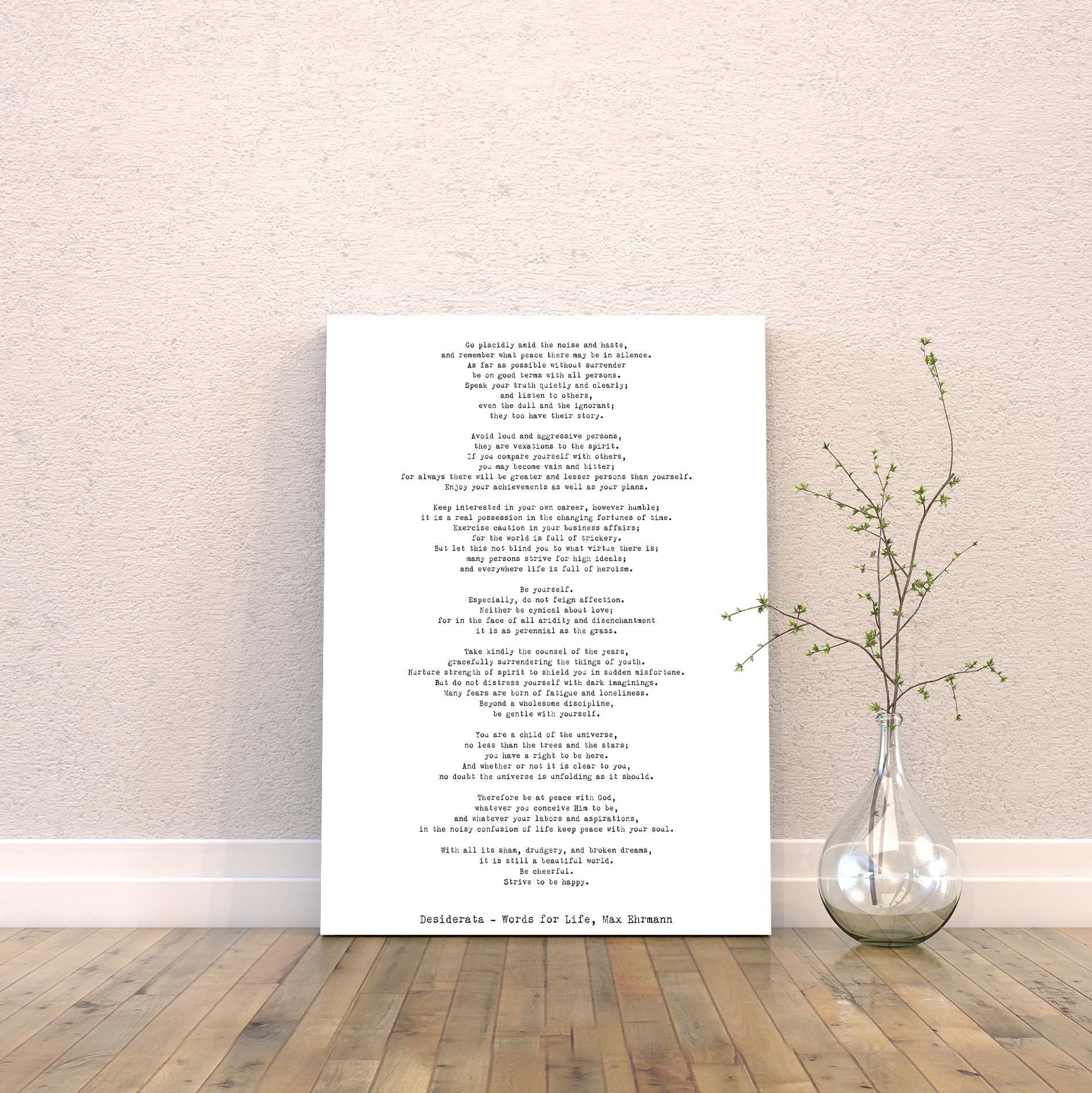 Max Ehrmann Desiderata Canvas Art Print - BookQuoteDecor