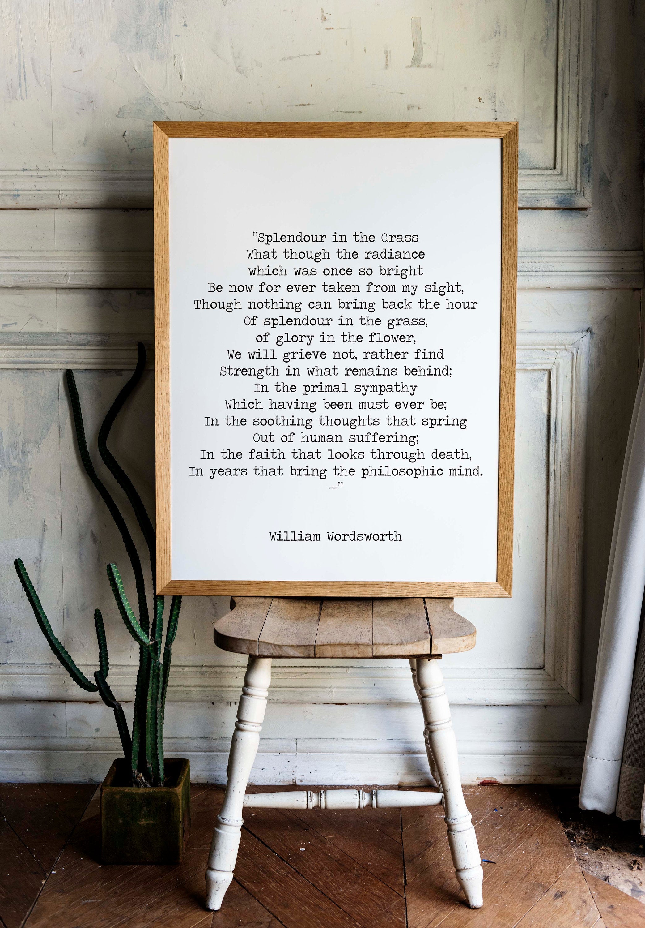 Splendour in the Grass Poem Art Print, William Wordsworth Poetry in Black and White, Unframed Literary Quote Print for Reading Nook Decor - BookQuoteDecor