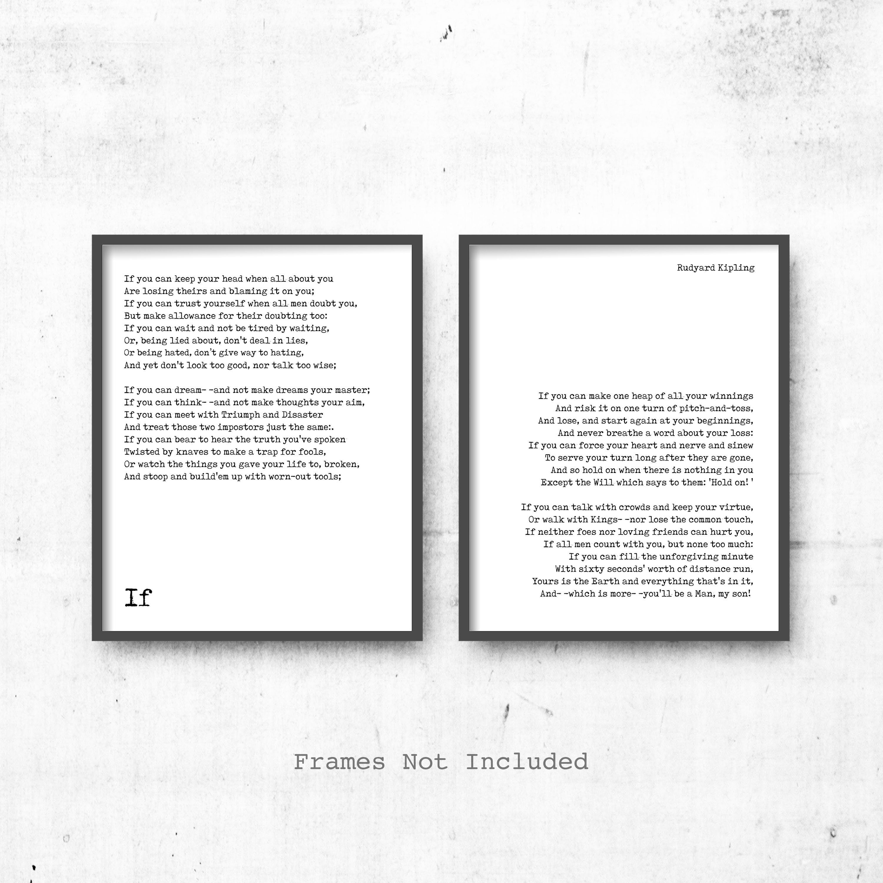 If Rudyard Kipling Poem Print Set of 2, 20x30 Prints Inspirational Poetry Literary Gifts in Black & White