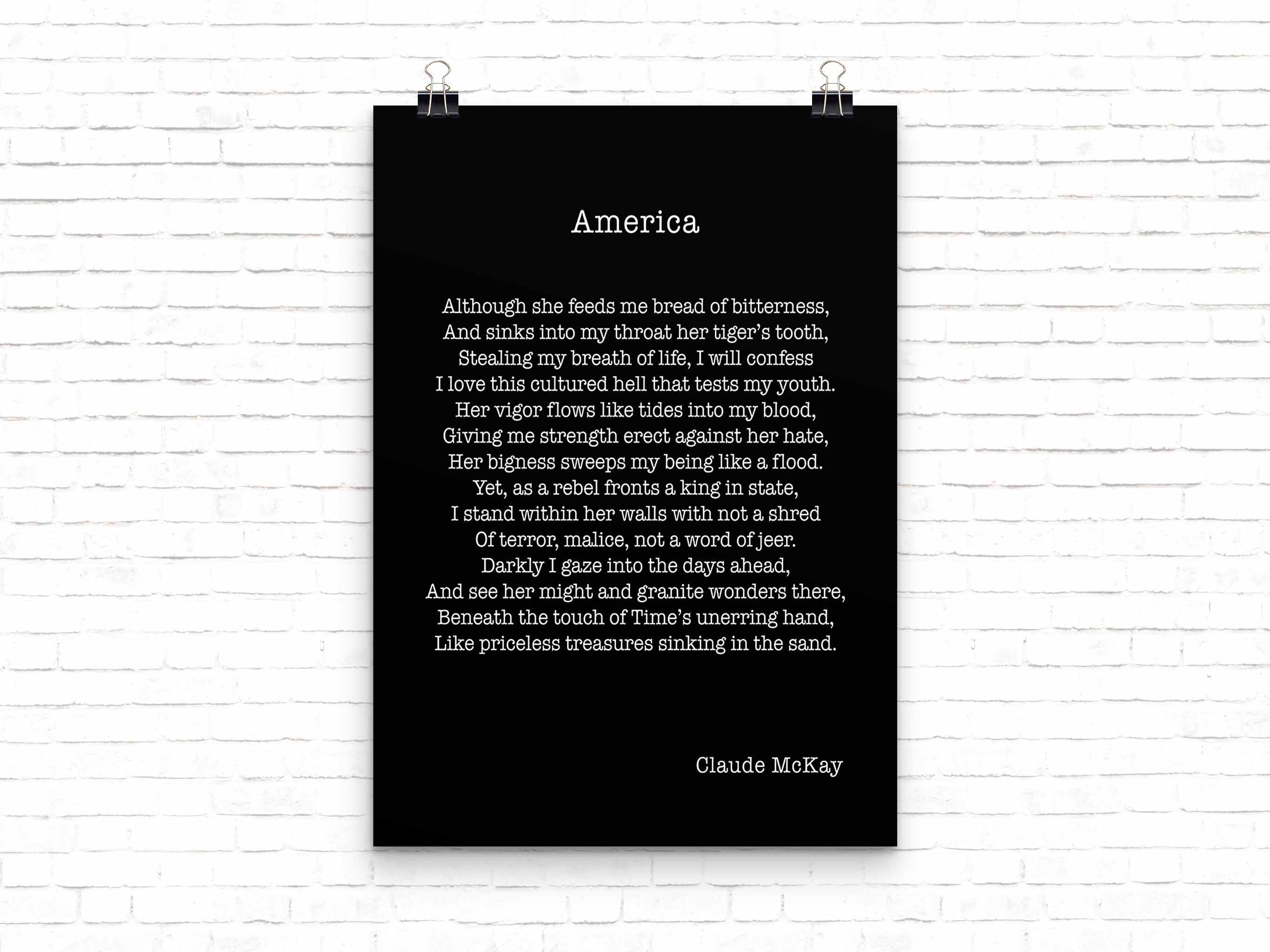 America Poem, Claude McKay Wall Art Print