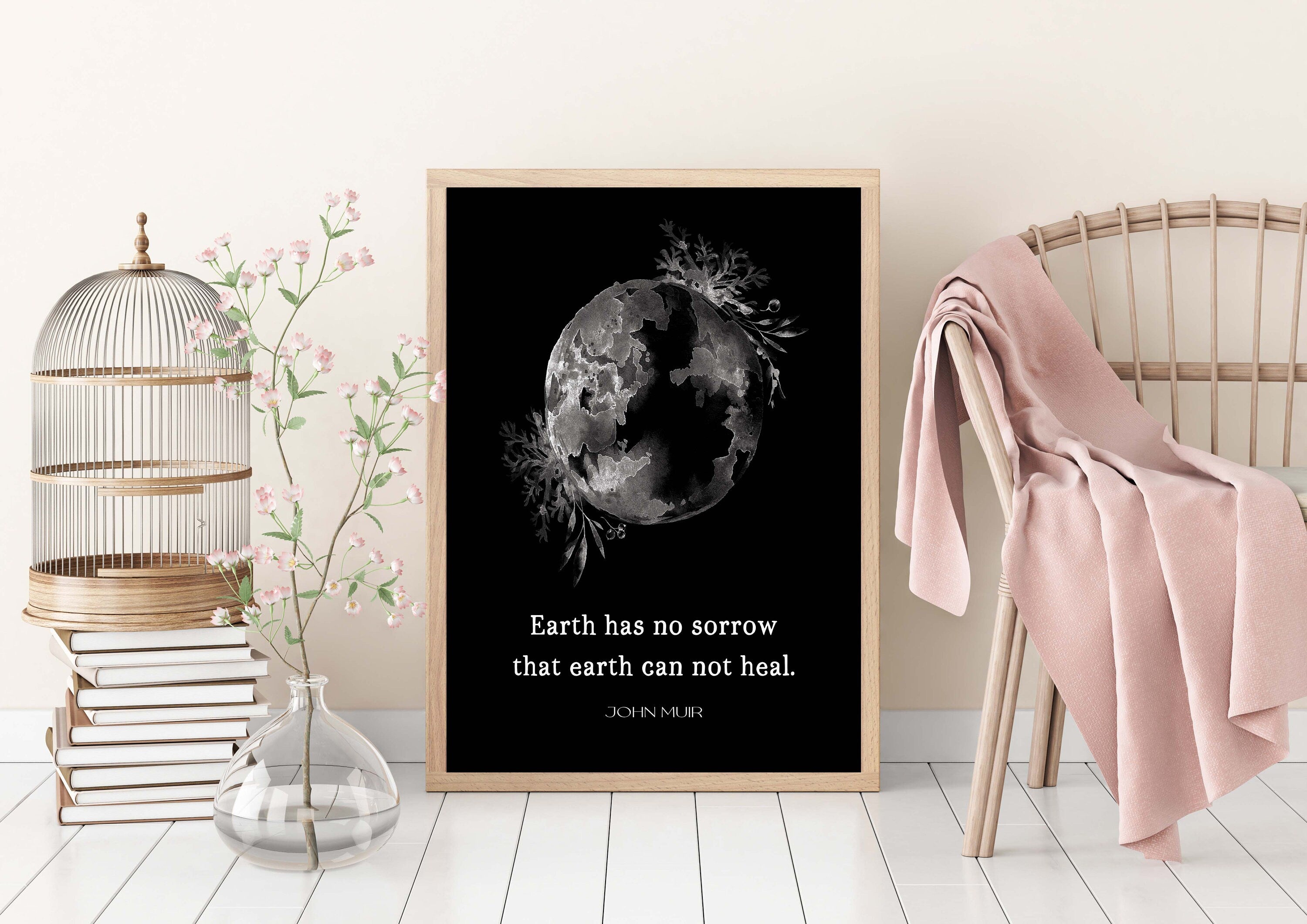 Earth has No Sorrow John Muir Unframed Quote Print in Black & White, Inspirational Gift for Nature Lovers