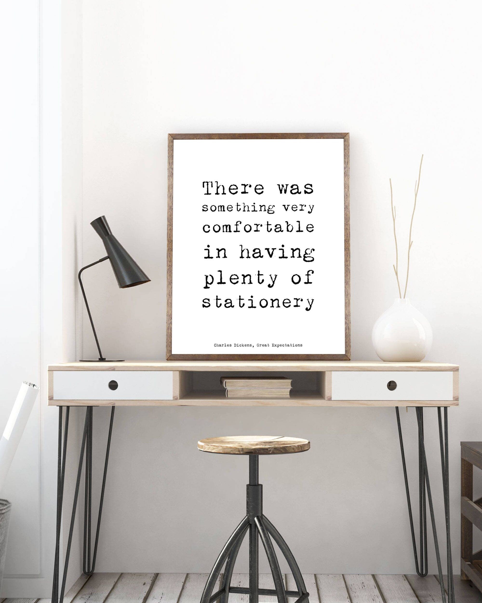 Dickens Quote Office Wall Art, Charles Dickens Black & White Home Office Decor