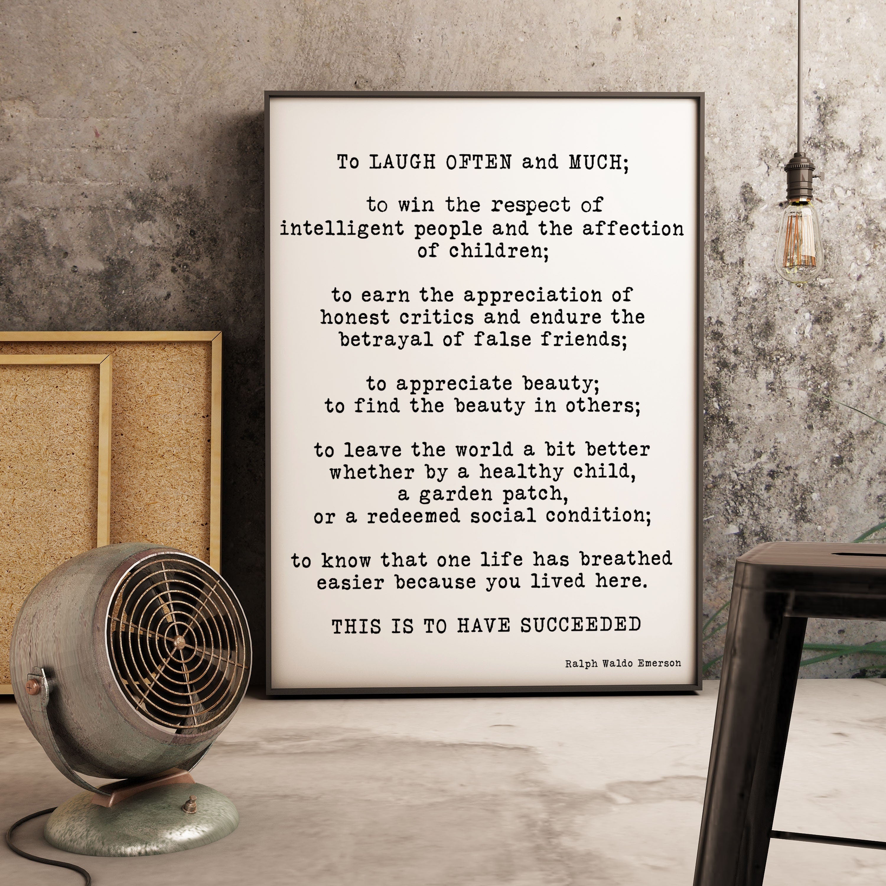 Framed Print - Emerson Quote, To Laugh Often And Much Framed Art Office Decor or Dorm Wall Art